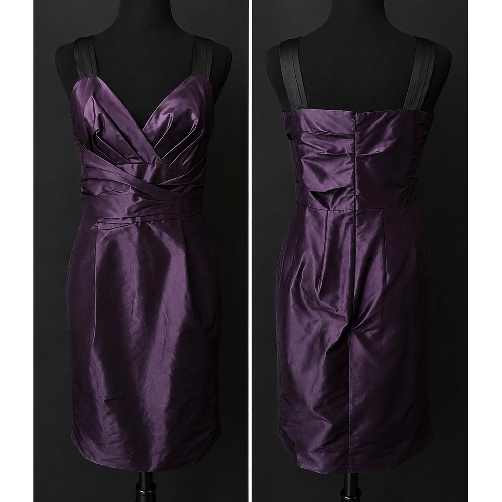 Banana Republic Womens Purple Silk Trim Ruched V-Neck Cocktail Sheath Dress Sz 6